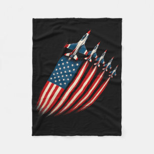 Patriotic Fighter Jet Aeroplane Usa Flag 4th Of Ju Fleece Blanket