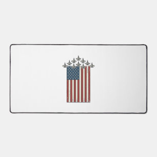 Patriotic Fighter Jet Flag Vintage Engraving Desig Desk Mat