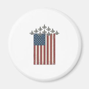Patriotic Fighter Jet Flag Vintage Engraving Desig Magnet