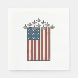 Patriotic Fighter Jet Flag Vintage Engraving Desig Napkin