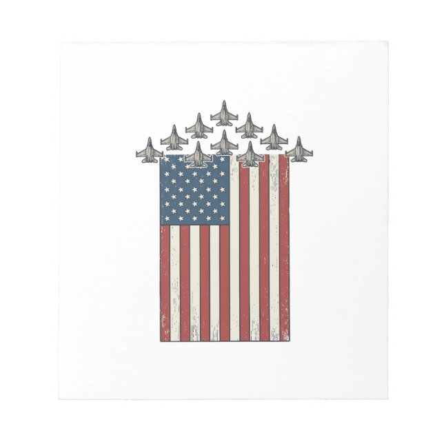 Patriotic Fighter Jet Flag Vintage Engraving Desig Notepad (Front)
