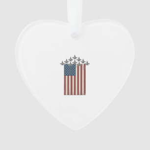 Patriotic Fighter Jet Flag Vintage Engraving Desig Ornament