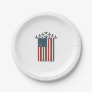 Patriotic Fighter Jet Flag Vintage Engraving Desig Paper Plate