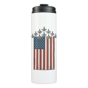 Patriotic Fighter Jet Flag Vintage Engraving Desig Thermal Tumbler