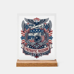Patriotic Film Camera Lover Vector Graphic Tee Acrylic Sign