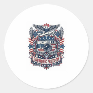 Patriotic Film Camera Lover Vector Graphic Tee Classic Round Sticker