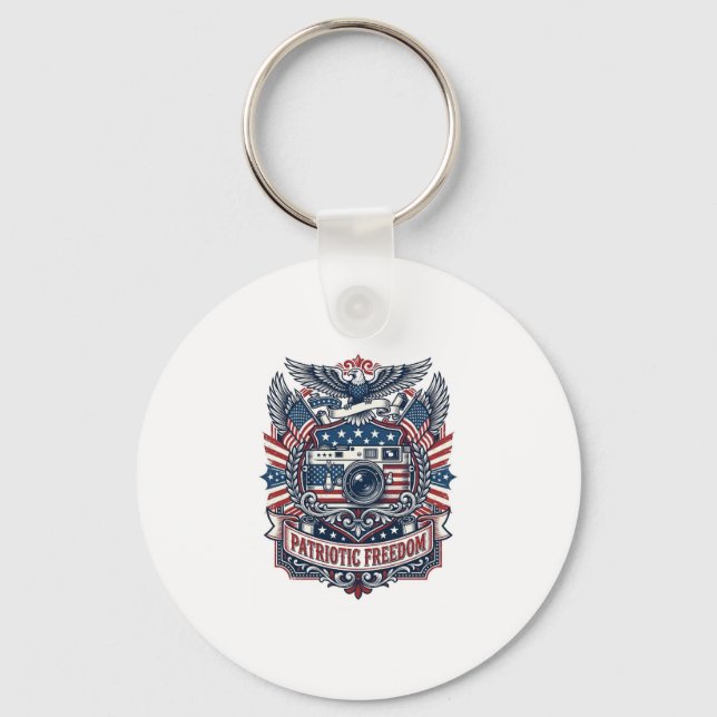 Patriotic Film Camera Lover Vector Graphic Tee Key Ring (Front)