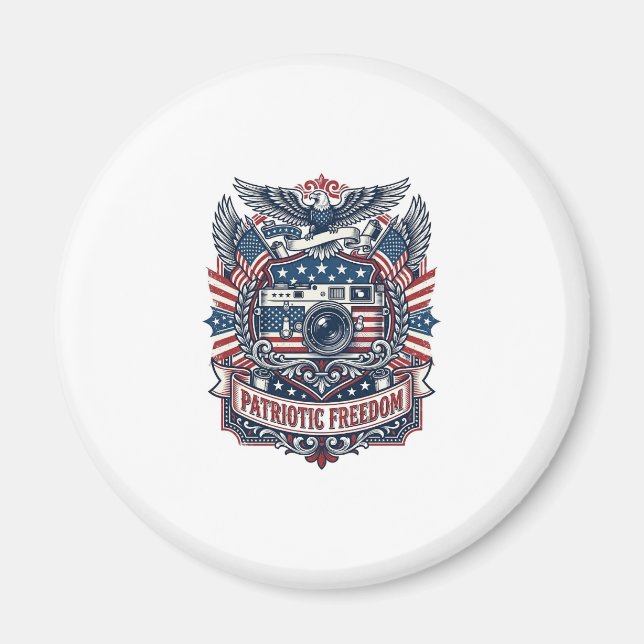 Patriotic Film Camera Lover Vector Graphic Tee Magnet (Front)