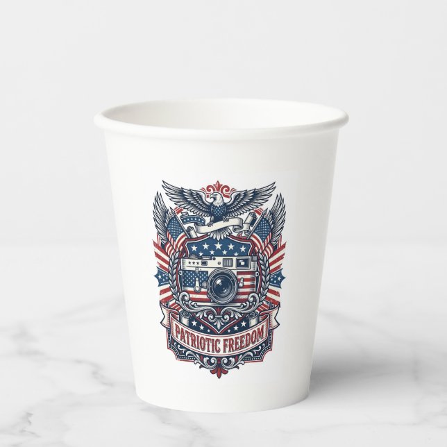 Patriotic Film Camera Lover Vector Graphic Tee Paper Cups (Front)