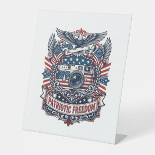 Patriotic Film Camera Lover Vector Graphic Tee Pedestal Sign