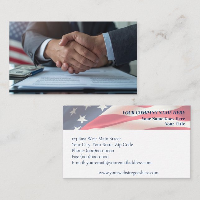 Patriotic Finance & Insurance Handshake Business Card (Front/Back)