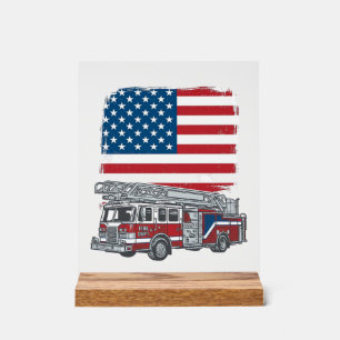 Patriotic Fire Truck American Flag Vintage Shirt_1 Acrylic Sign