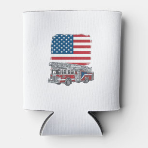 Patriotic Fire Truck American Flag Vintage Shirt_1 Can Cooler