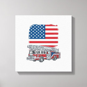 Patriotic Fire Truck American Flag Vintage Shirt_1 Canvas Print