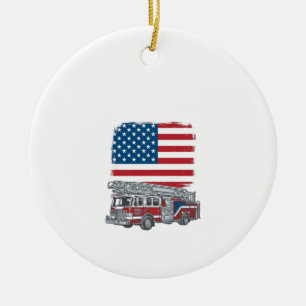 Patriotic Fire Truck American Flag Vintage Shirt_1 Ceramic Tree Decoration