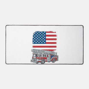 Patriotic Fire Truck American Flag Vintage Shirt_1 Desk Mat