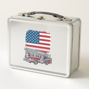 Patriotic Fire Truck American Flag Vintage Shirt_1 Metal Lunch Box