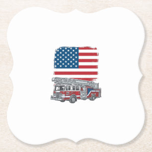 Patriotic Fire Truck American Flag Vintage Shirt_1 Paper Coaster