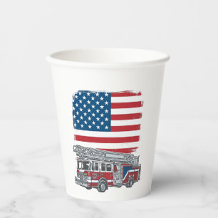 Patriotic Fire Truck American Flag Vintage Shirt_1 Paper Cups