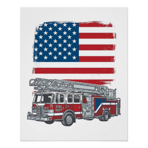 Patriotic Fire Truck American Flag Vintage Shirt_1 Poster