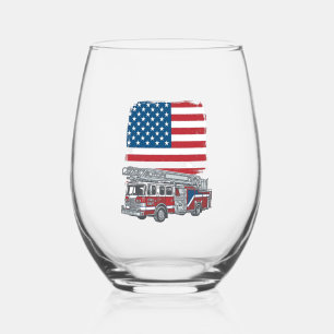 Patriotic Fire Truck American Flag Vintage Shirt_1 Stemless Wine Glass