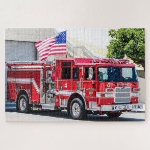 Patriotic Fire Truck USA Flag San Diego Jigsaw Puzzle