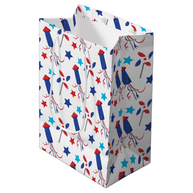 Patriotic firecrackers medium gift bag (Front Angled)