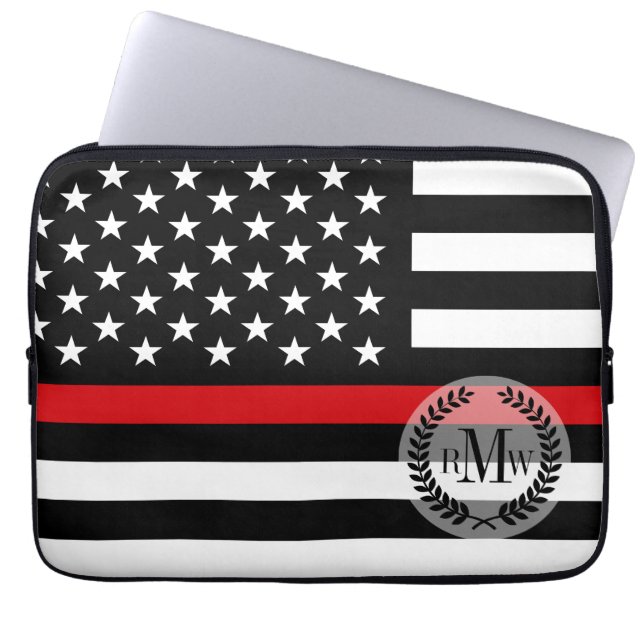Patriotic Firefighter Style American Flag Laptop Sleeve (Front)