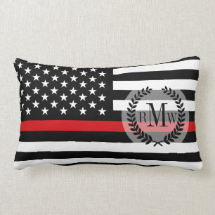 Patriotic Firefighter Style American Flag Lumbar Cushion