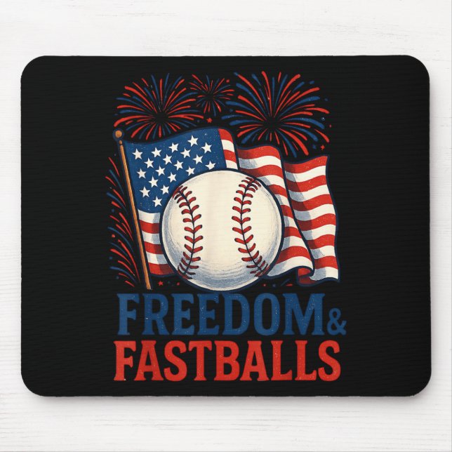 Patriotic Firework Baseball 4th of July Freedom Mouse Pad (Front)