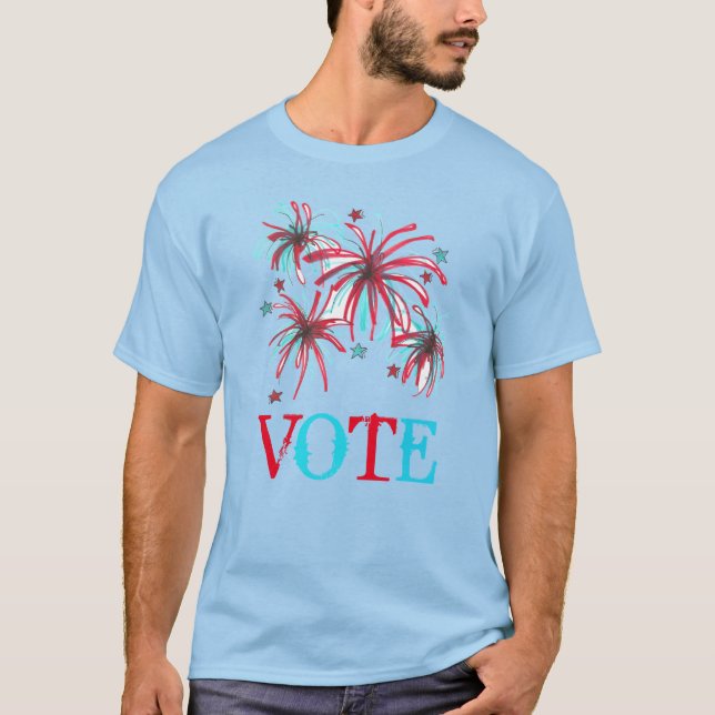 Patriotic Firework Red Blue VOTE Election Day USA T-Shirt (Front)