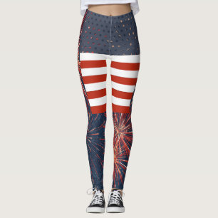 Patriotic Fireworks Flag Americana Fourth of July  Leggings