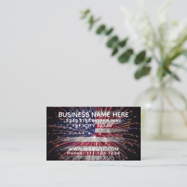 Patriotic Fireworks Flag Business Card (Standing Front)