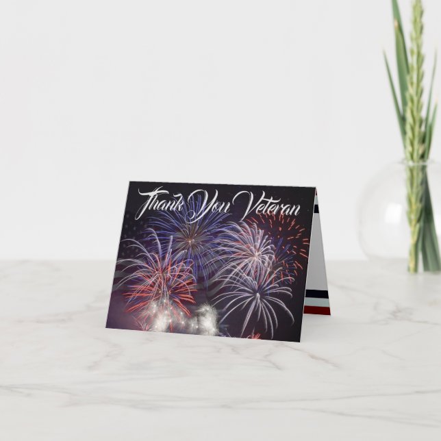 Patriotic Fireworks, Flag & Eagle Veteran Card (Front)