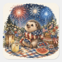Patriotic Fireworks Hedgehog Watercolor Art