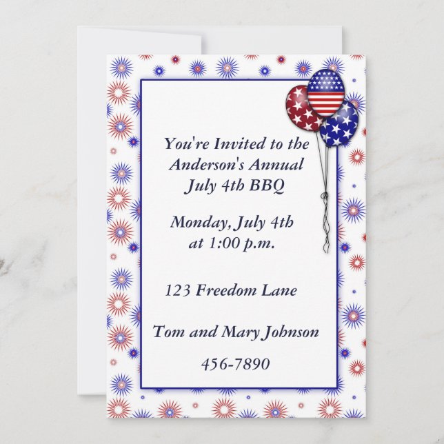 Patriotic Fireworks Invitation (Front)