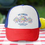 Patriotic Fireworks July 4th Pickleball Club Team  Trucker Hat<br><div class="desc">Super fun and festive hat featuring pickleball "fireworks",  and 3 lines of custom text. Perfect as matching tournament team hats or for your 4th of July or pickleball party. Also great for a Memorial Day or Veteran's Day pickleball tournament - the perfect way to show your American pride.</div>
