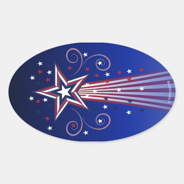 Patriotic fireworks large oval stickers (Front)