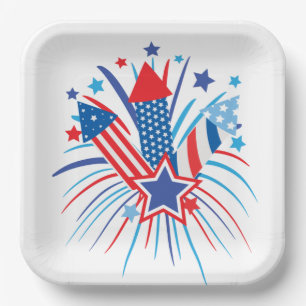 Patriotic fireworks  paper plate