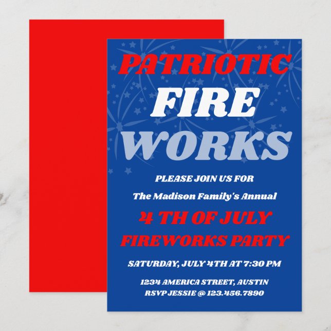 Patriotic Fireworks | USA Summer Party Invitation (Front/Back)