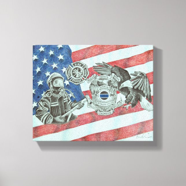 Patriotic First Responder Canvas Print (Front)