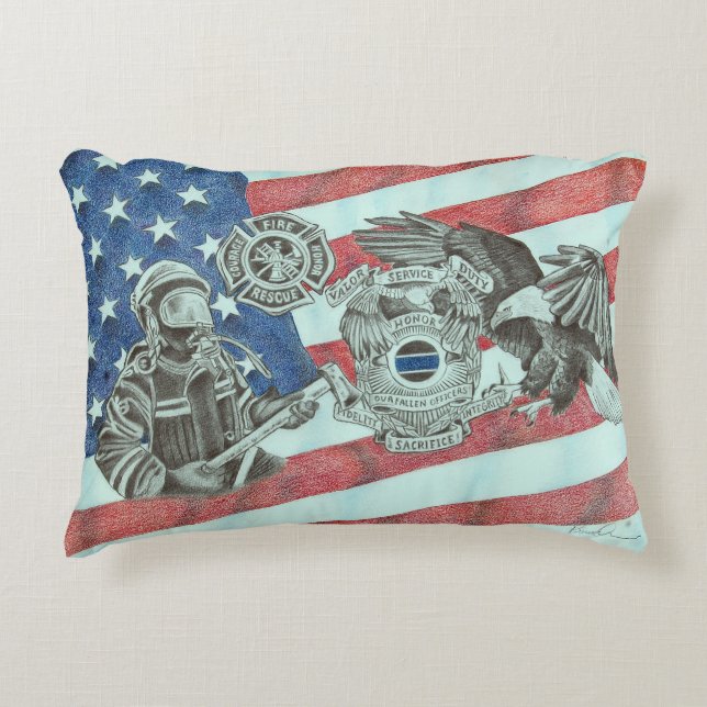 Patriotic First Responder Decorative Cushion (Front)