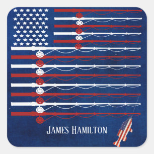Patriotic fish on flag fishing rods square sticker