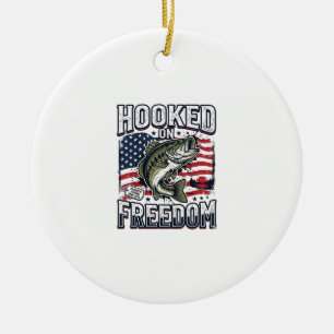 Patriotic Fishing Hooked On Freedom Vintage Bass Ceramic Tree Decoration