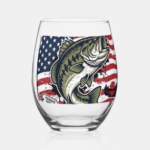 Patriotic Fishing Hooked On Freedom Vintage Bass Stemless Wine Glass