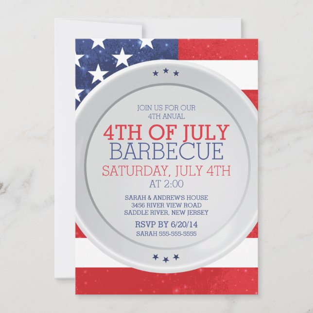 Patriotic Flag 4TH OF JULY Summer Barbecue Party Invitation (Front)