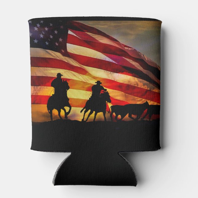 Patriotic Flag and Cowboy Can Coolers (Back)