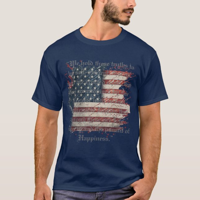 Patriotic flag and The Declaration of Independence T-Shirt (Front)