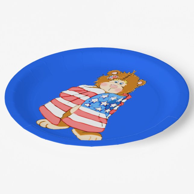 Patriotic Flag Bear Paper Plate (Angled)