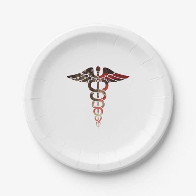 Patriotic Flag Caduceus Great For Nurses Dr'S Emt Paper Plate (Front)